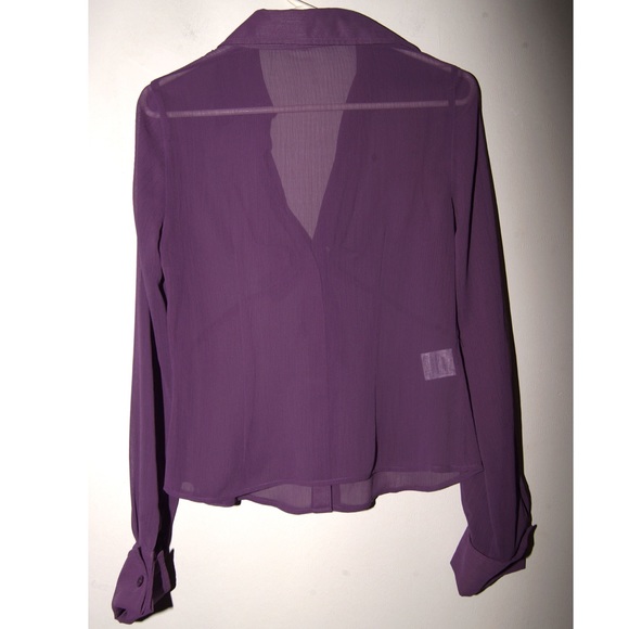 Sheer purple long sleeve shirt with bow - Picture 3 of 3
